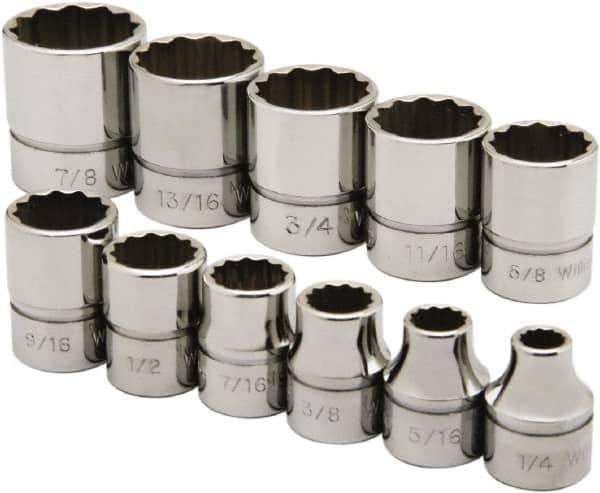 Ability One - 3/8" Drive Socket Set - 12 Points, 1/4" to 7/8" Range, Inch Measurement Standard - Apex Tool & Supply