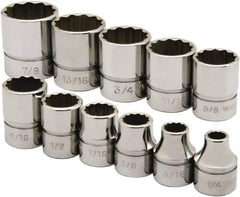 Ability One - 3/8" Drive Socket Set - 12 Points, 1/4" to 7/8" Range, Inch Measurement Standard - Apex Tool & Supply