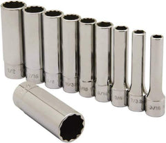 Ability One - 1/4" Drive Deep Well Socket Set - 6, 12 Points, 3/16" to 9/16" Range, Inch Measurement Standard - Apex Tool & Supply