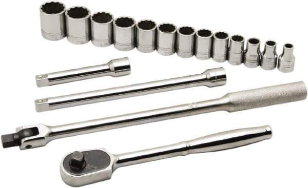 Ability One - 1/2" Drive Socket Set - 12 Points, 3/8" to 1-1/8" Range, Inch Measurement Standard - Apex Tool & Supply