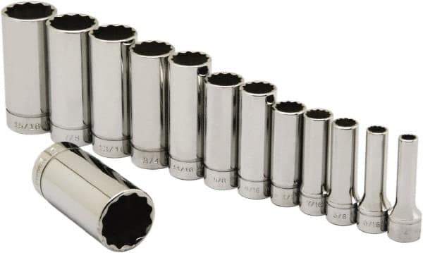Ability One - 3/8" Drive Deep Well Socket Set - 12 Points, 1/4" to 1" Range, Inch Measurement Standard - Apex Tool & Supply
