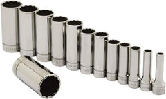 Ability One - 3/8" Drive Deep Well Socket Set - 12 Points, 1/4" to 1" Range, Inch Measurement Standard - Apex Tool & Supply