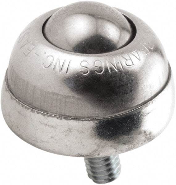 Hudson Bearing - 1 Inch Diameter, Round, Stainless Steel Ball Transfer - 1-3/4 Inch Overall Diameter, 1-3/8 Inch Mount Height, 75 Lb. Capacity - Apex Tool & Supply