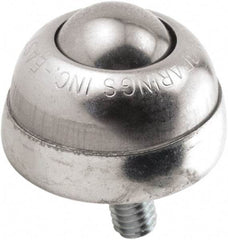 Hudson Bearing - 1 Inch Diameter, Round, Stainless Steel Ball Transfer - 1-3/4 Inch Overall Diameter, 1-3/8 Inch Mount Height, 75 Lb. Capacity - Apex Tool & Supply