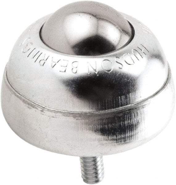 Hudson Bearing - 1 Inch Diameter, Round, Stainless Steel Ball Transfer - 1-3/4 Inch Overall Diameter, 1-3/8 Inch Mount Height, 75 Lb. Capacity - Apex Tool & Supply
