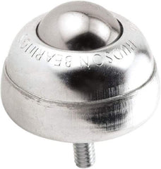 Hudson Bearing - 1 Inch Diameter, Round, Stainless Steel Ball Transfer - 1-3/4 Inch Overall Diameter, 1-3/8 Inch Mount Height, 75 Lb. Capacity - Apex Tool & Supply