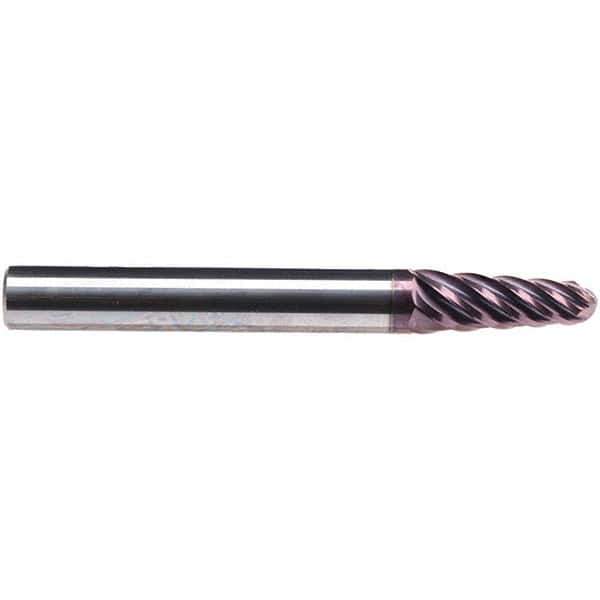 Emuge - 4° Taper Angle per Side, 17.44mm Small End Diam, 36mm LOC, Solid Carbide 6 Flute Tapered Ball End Mill - TiAlN Finish, 108mm OAL, 20mm Shank Diam, Spiral Flute, 38° Helix - Apex Tool & Supply