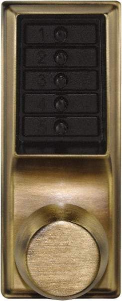 Kaba Access - 1-3/8 to 2-1/4" Door Thickness, Antique Brass Pushbutton Knob Lockset - 2-3/4" Back Set, 1 Code, Nonkey Override Cylinder - Apex Tool & Supply
