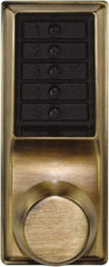 Kaba Access - 1-3/8 to 2-1/4" Door Thickness, Antique Brass Pushbutton Knob Lockset - 2-3/4" Back Set, 1 Code, Nonkey Override Cylinder - Apex Tool & Supply