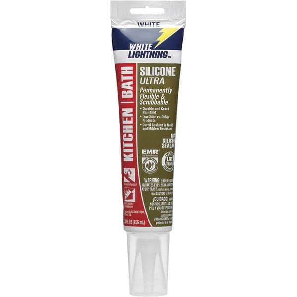 White Lightning - 5.3 oz Tube White Silicone Sealant - -80 to 450°F Operating Temp, 30 min Tack Free Dry Time, 24 hr Full Cure Time - Apex Tool & Supply