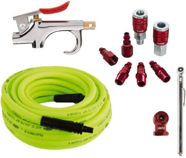Legacy - 11 Piece Blow Gun & Hose Compressor Accessory Kit - 50' Hose, 3/8" Hose ID, 1/4" Fitting - Apex Tool & Supply