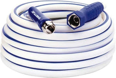Legacy - 50' Long Marine/RV Hose - 5/8" Diam, 3/4" GHT, Hi-Tec Polymer, 150 psi, All Season, White with Blue Stripe - Apex Tool & Supply