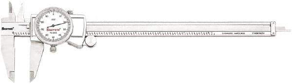 Starrett - 0" to 8" Range, 0.001" Graduation, 0.1" per Revolution, Dial Caliper - White Face, 1.5" Jaw Length, Accurate to 0.001" - Apex Tool & Supply