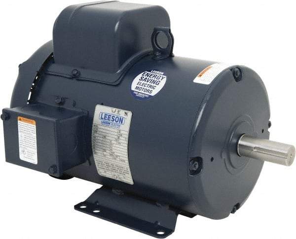 Leeson - 3 Max hp, 3,600 Max RPM, Capacitor Start Electric AC DC Motor - 115/230 V Input, Single Phase, 182T Frame, 1-1/8" Shaft Diam, Rigid Base Mount, TEFC Enclosure - Apex Tool & Supply