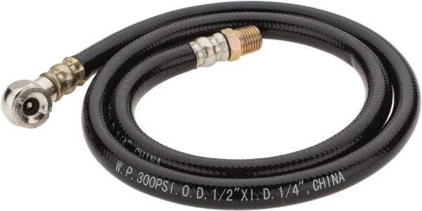 PRO-SOURCE - 1/4" ID x 1/2" OD 3' Long Air Tank Hose - Tire Chuck Ends, 300 Working psi, 158°, 1/4" Fitting, Black - Apex Tool & Supply