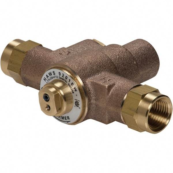 Haws - 1/2" Inlet, 2-5/8" Long x 6-1/8" Wide x 5-1/4" High, Brass Plumbed Wash Station Tempering Valve - Compatible with Combination Drench Shower & Eye/Face Wash Stations - Apex Tool & Supply