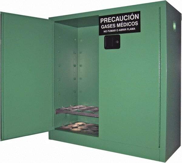 Securall Cabinets - 2 Door, Green Steel Standard Safety Cabinet for Flammable and Combustible Liquids - 44" High x 43" Wide x 18" Deep, Manual Closing Door, 3 Point Key Lock, D, E Cylinder Capacity - Apex Tool & Supply