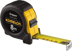 Komelon - 26' x 25mm Yellow Steel Blade Tape Measure - 1/10' & 1mm Graduation, Metric Graduation Style, Yellow/Black ABS Plastic Case - Apex Tool & Supply