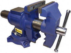 Interstate - 5" Jaw Width x 4-15/16" Jaw Opening Capacity, 2.64" Throat Depth, Bench & Pipe Combination Vise - 19/32 to 2.52" Pipe Capacity, Swivel Base, Bolt Down Attachment, Cast Iron - Apex Tool & Supply