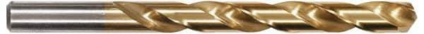 Hertel - Letter T 135° High Speed Steel Jobber Drill - TiN Finish, Right Hand Cut, Spiral Flute, Straight Shank, 4-7/8" OAL, Split Point - Apex Tool & Supply