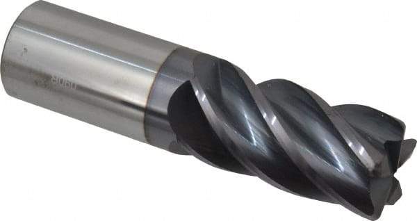 Accupro - 1", 5 Flute, Single End, Solid Carbide, 0.09" Corner Radius End Mill - 4" OAL, Right Hand Flute, 2" LOC, Right Hand Cut - Apex Tool & Supply