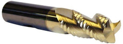 Accupro - 1/2" Diam, Coarse Pitch, 1-1/4" LOC, 3 Flute Solid Carbide 0.06" Corner Radius Roughing End Mill - ZrN Finish, 3" OAL, 1/2" Shank Diam, Single End, Centercutting, 30° Helix - Apex Tool & Supply