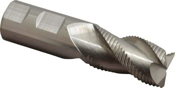 Accupro - 1" Diam, Coarse Pitch, 1-3/4" LOC, 3 Flute Solid Carbide 0.06" Corner Radius Roughing End Mill - Uncoated, 4" OAL, 1" Shank Diam, Single End, Centercutting, 30° Helix - Apex Tool & Supply