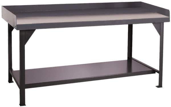 Durham - 72 Wide x 30" Deep x 35" High, Cold-Rolled Steel Workbench with Lower Shelf - Flat Top, Rounded Edge, Fixed Legs With Pre-Drill Holes for Anchoring - Apex Tool & Supply