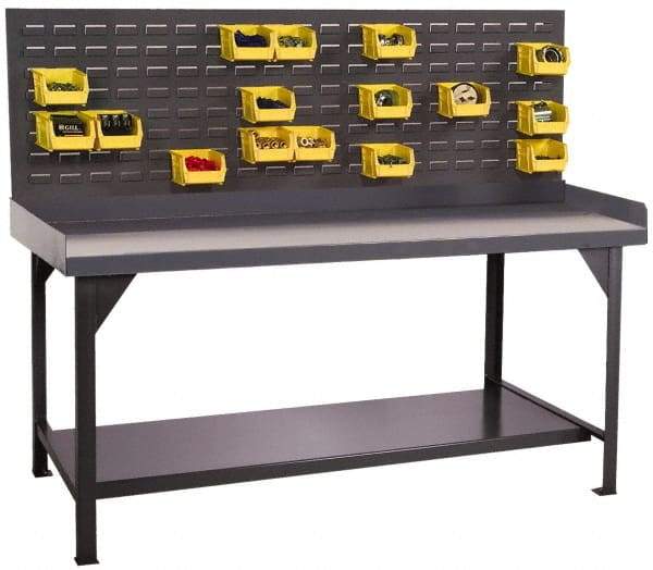 Durham - 72 Wide x 30" Deep x 47" High, Cold-Rolled Steel Workbench with Louvered Panel - Flat Top, Rounded Edge, Fixed Legs With Pre-Drill Holes for Anchoring - Apex Tool & Supply