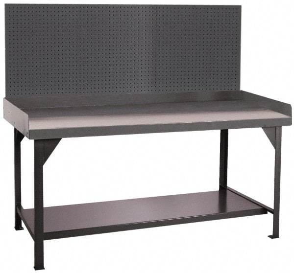 Durham - 60 Wide x 30" Deep x 47" High, Cold-Rolled Steel Workbench with Pegboard - Flat Top, Rounded Edge, Fixed Legs With Pre-Drill Holes for Anchoring - Apex Tool & Supply