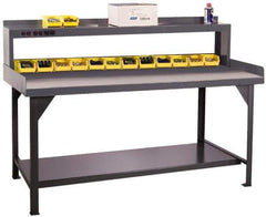 Durham - 60 Wide x 30" Deep x 47" High, Cold-Rolled Steel Workbench with Shelf Riser - Flat Top, Rounded Edge, Fixed Legs With Pre-Drill Holes for Anchoring - Apex Tool & Supply