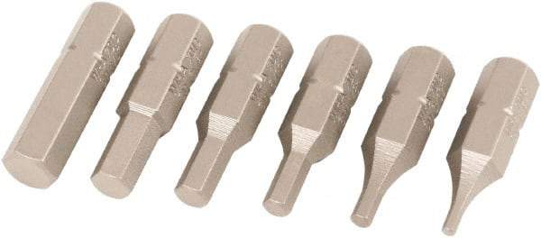 Wiha - 6 Piece, 1/4" Drive Screwdriver Insert Bit Set - 1/16 to 3/16" Hex - Apex Tool & Supply