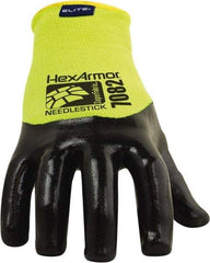 HexArmor - Size L (9), ANSI Cut Lvl A9, Puncture Lvl 4, PVC Coated Cut & Puncture Resistant Gloves - 9" Long, Palm, Fingers & Knuckles Coated, SuperFabric Lining, Knit Wrist, Hi-Vis Yellow/Black, Paired - Apex Tool & Supply
