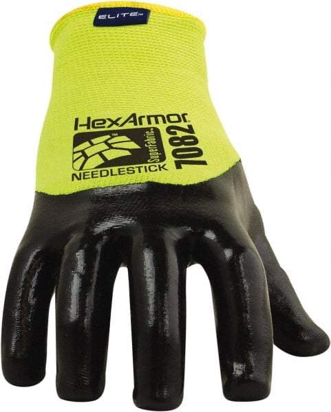 HexArmor - Size M (8), ANSI Cut Lvl A9, Puncture Lvl 4, PVC Coated Cut & Puncture Resistant Gloves - 9" Long, Palm, Fingers & Knuckles Coated, SuperFabric Lining, Knit Wrist, Hi-Vis Yellow/Black, Paired - Apex Tool & Supply