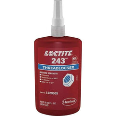 Loctite - 250 mL Bottle, Blue, Medium Strength Liquid Threadlocker - Series 243, 24 hr Full Cure Time, Hand Tool, Heat Removal - Apex Tool & Supply