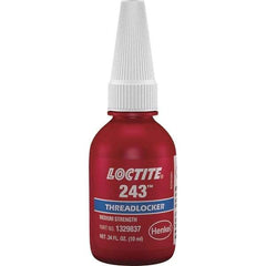 Loctite - 10 mL Bottle, Blue, Medium Strength Liquid Threadlocker - Series 243, 24 hr Full Cure Time, Hand Tool, Heat Removal - Apex Tool & Supply