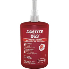 Loctite - 250 mL Bottle, Red, High Strength Liquid Threadlocker - Series 263, 24 hr Full Cure Time, Hand Tool, Heat Removal - Apex Tool & Supply