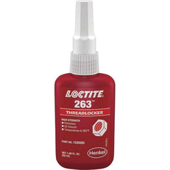 Loctite - 50 mL Bottle, Red, High Strength Liquid Threadlocker - Series 263, 24 hr Full Cure Time, Hand Tool, Heat Removal - Apex Tool & Supply