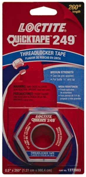 Loctite - Blue, Medium Strength Tape Threadlocker - Series 249, 24 hr Full Cure Time, Hand Tool, Heat Removal - Apex Tool & Supply