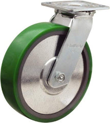 Hamilton - 8" Diam x 2" Wide x 9-1/2" OAH Top Plate Mount Swivel Caster - Polyurethane Mold onto Cast Iron Center, 900 Lb Capacity, Sealed Precision Ball Bearing, 4 x 4-1/2" Plate - Apex Tool & Supply