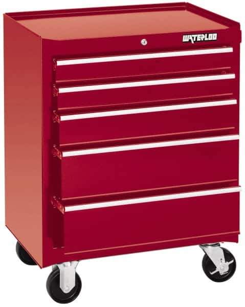 Waterloo - 5 Drawer 1,100 Lb Capacity Steel Tool Roller Cabinet - 26-1/2" Wide x 34-1/2" High x 18" Deep, Ball Bearing Drawer Slides, Red - Apex Tool & Supply
