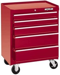 Waterloo - 5 Drawer 1,100 Lb Capacity Steel Tool Roller Cabinet - 26-1/2" Wide x 34-1/2" High x 18" Deep, Ball Bearing Drawer Slides, Red - Apex Tool & Supply