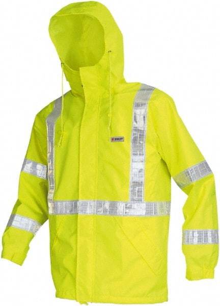 MCR Safety - Size M, Lime, Rain Jacket - 2 Pockets, Packable Hood - Apex Tool & Supply