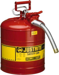 Justrite - 5 Gal Galvanized Steel Type II Safety Can - 17-1/2" High x 11-3/4" Diam, Red with Yellow - Apex Tool & Supply