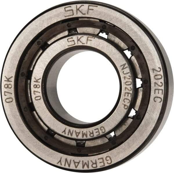 SKF - 15mm Bore Diam, 35mm Outside Diam, 11mm Wide Cylindrical Roller Bearing - 12,500 N Dynamic Capacity, 10,200 Lbs. Static Capacity - Apex Tool & Supply