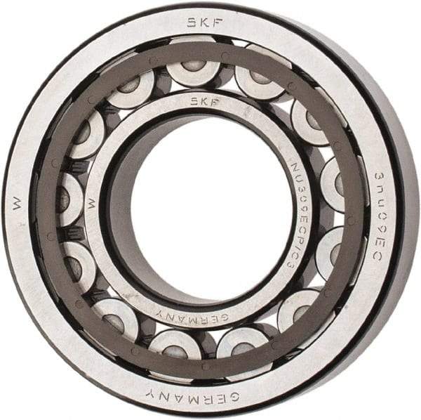 SKF - 45mm Bore Diam, 100mm Outside Diam, 25mm Wide Cylindrical Roller Bearing - 99,000 N Dynamic Capacity, 100,000 Lbs. Static Capacity - Apex Tool & Supply