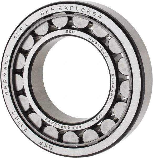 SKF - 55mm Bore Diam, 100mm Outside Diam, 21mm Wide Cylindrical Roller Bearing - 84,200 N Dynamic Capacity, 95,000 Lbs. Static Capacity - Apex Tool & Supply