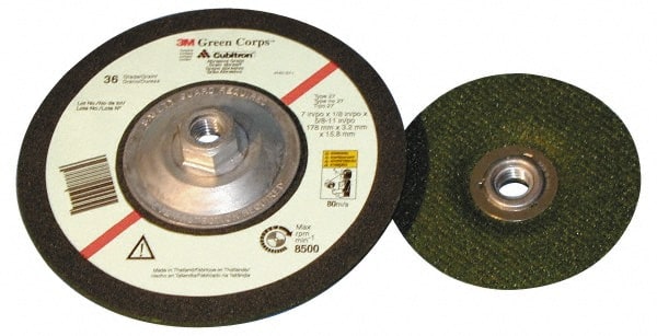 3M - 36 Grit, 7" Wheel Diam, 1/8" Wheel Thickness, Type 27 Depressed Center Wheel - Apex Tool & Supply