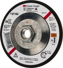 3M - 36 Grit, 4-1/2" Wheel Diam, 1/8" Wheel Thickness, Type 27 Depressed Center Wheel - Ceramic, 13,300 Max RPM, Compatible with Angle Grinder - Apex Tool & Supply