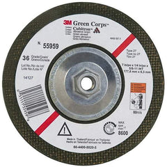 3M - 36 Grit, 7" Wheel Diam, 1/4" Wheel Thickness, Type 27 Depressed Center Wheel - Ceramic, 8,600 Max RPM, Compatible with Angle Grinder - Apex Tool & Supply
